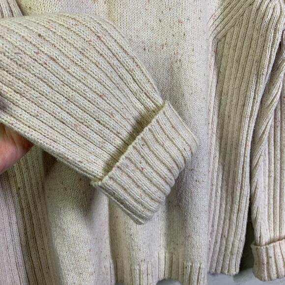 LIZ CLAIBORNE LIZWEAR JEANS Large Cream Moral Ribbed‎ Knit Crew Neck Cotton Wool - Picture 7 of 11